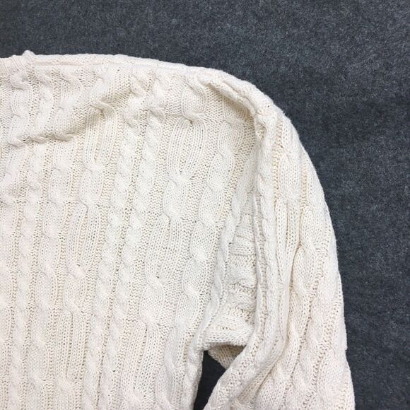Vintage GAP Sweater Men's L Ivory Cable Knit V Neck Heavy Boxy Hong Kong Aran - Picture 7 of 16